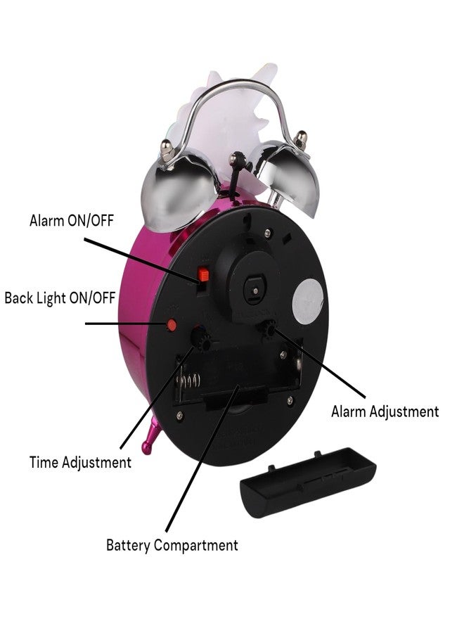 De'rons Twin Bell Analog Table Alarm Clock with Backlight for Heavy Sleepers Alarm Clock for Students Funny Cute Cartoon Unicorn Shape Alarm Clock for Girls Kids Boys Bedroom 12 x 8 cm (Pink) - Image 4